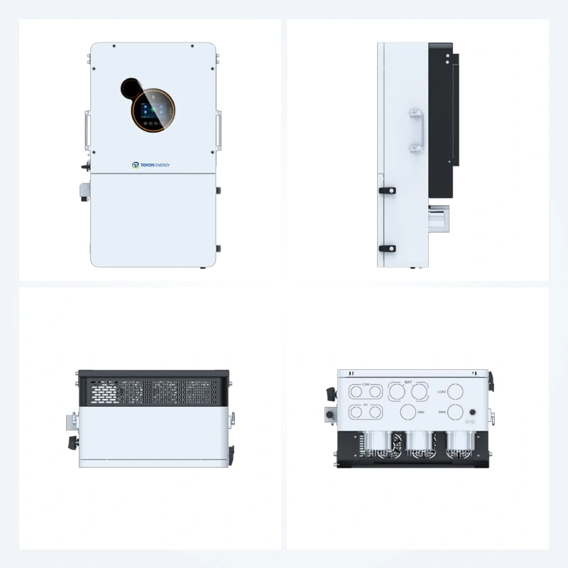 SEI Three-Phase Hybrid Inverter Front Side Rear and Bottom Views